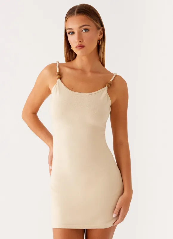 Elaina Knit Mini Dress - Oatmeal sold by Peppermayo