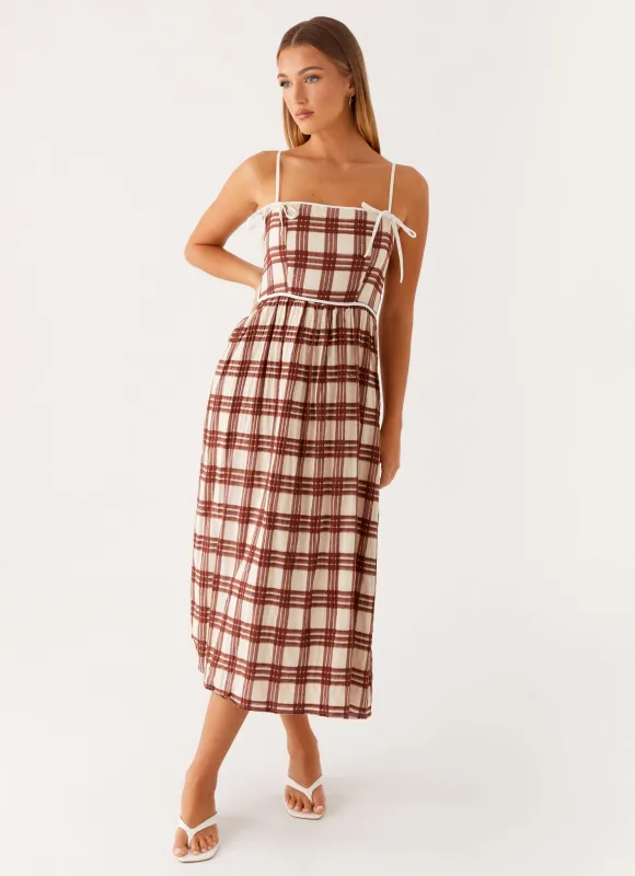 Shyanne Midi Dress - Chocolate Check sold by Peppermayo