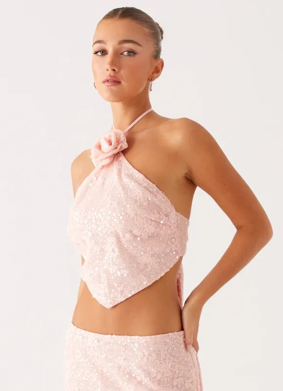 Queenie Sequin Halter Top - Pink sold by Peppermayo
