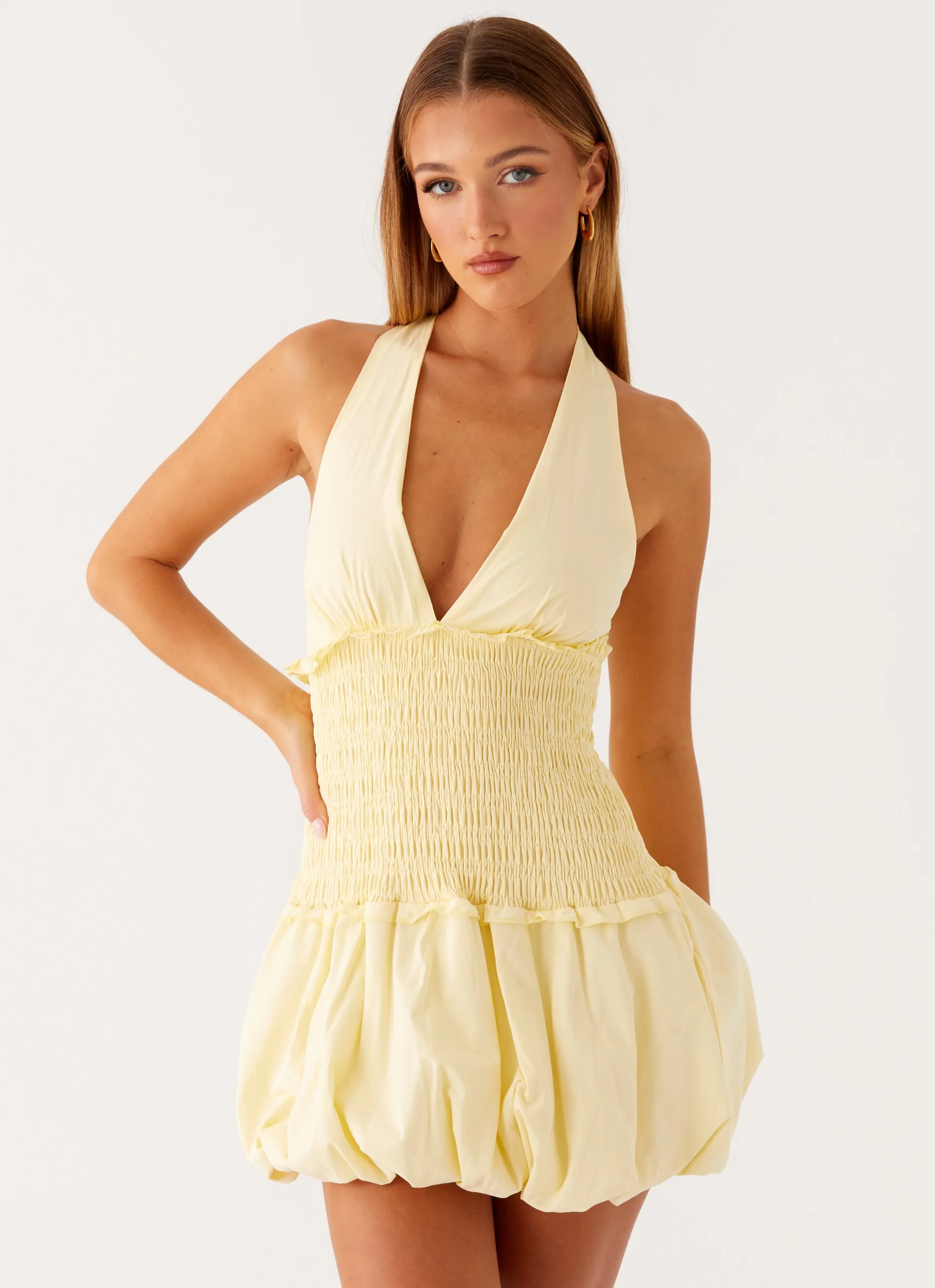 Dimi Bubble Mini Dress - Yellow sold by Peppermayo