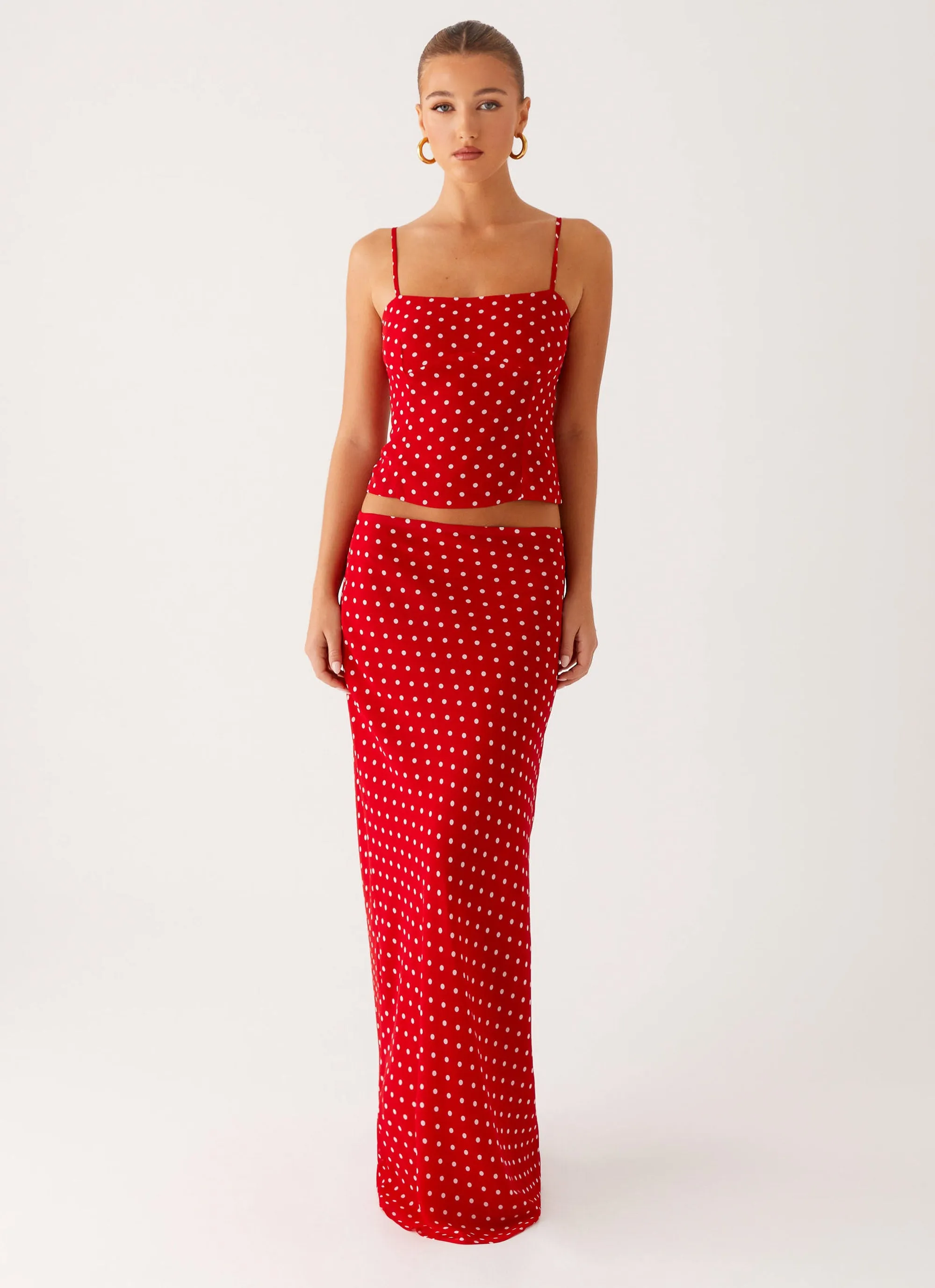 Bendita Maxi Skirt - Red Polka Dot sold by Peppermayo
