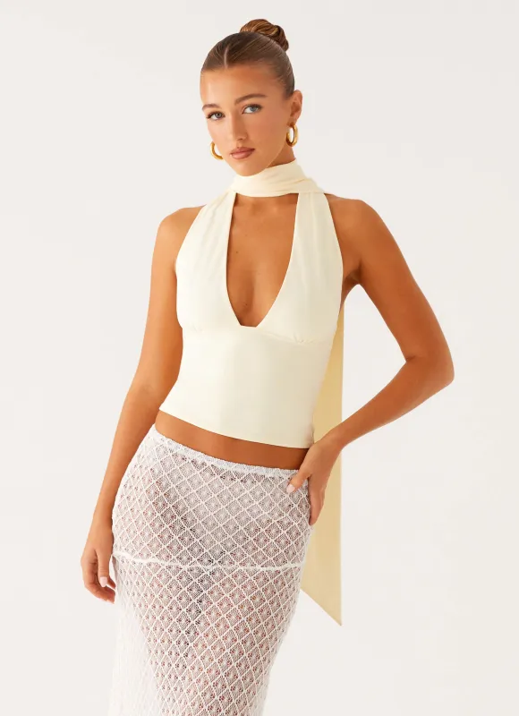 Milos Scarf Halter Neck Top - Yellow sold by Peppermayo