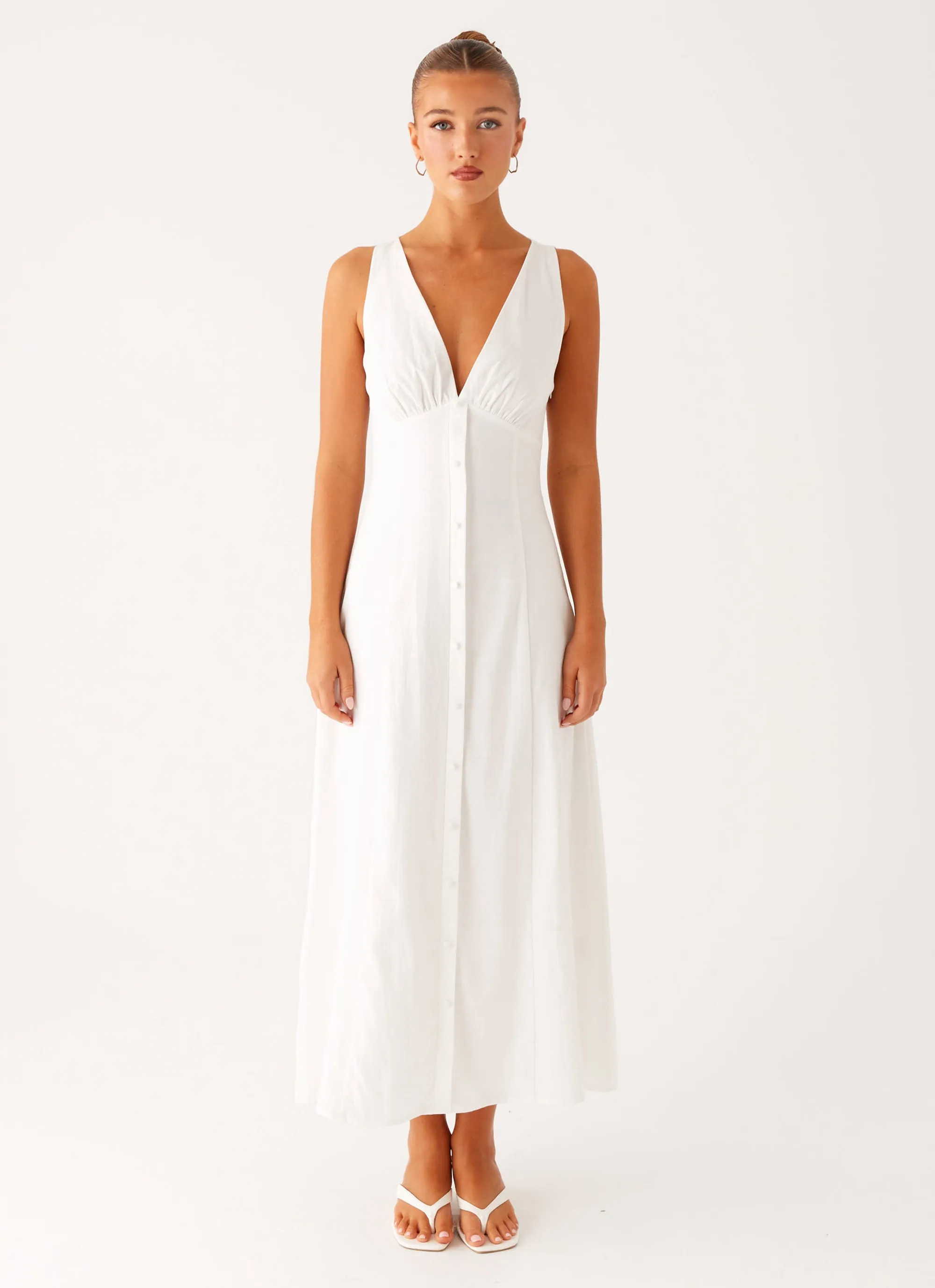 Tamsin Linen Maxi Dress - White sold by Peppermayo