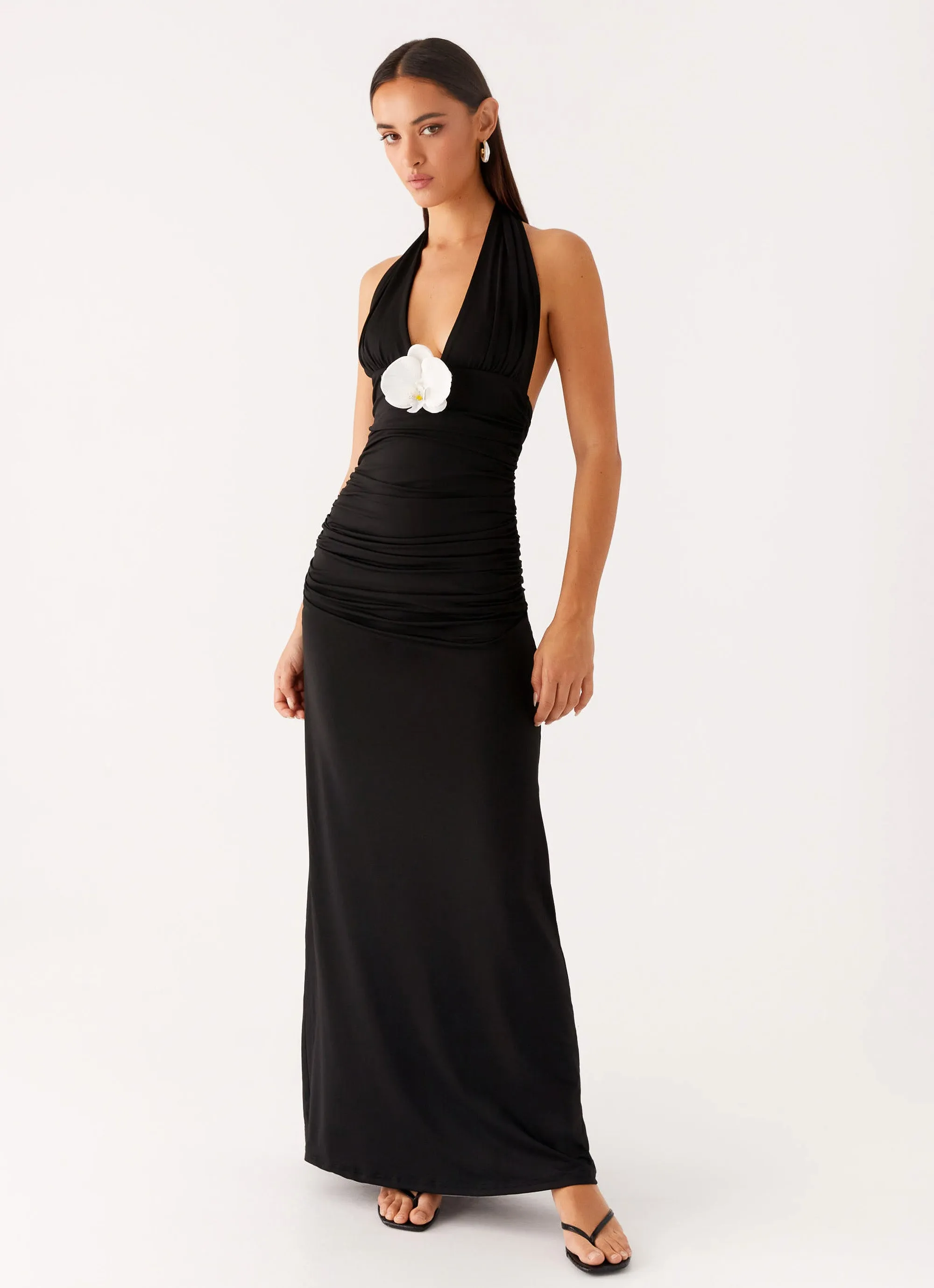Adalie Halter Neck Midi Dress - Black sold by Peppermayo