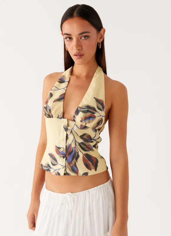 Devoted Halterneck Top - Buttercream Floral sold by Peppermayo