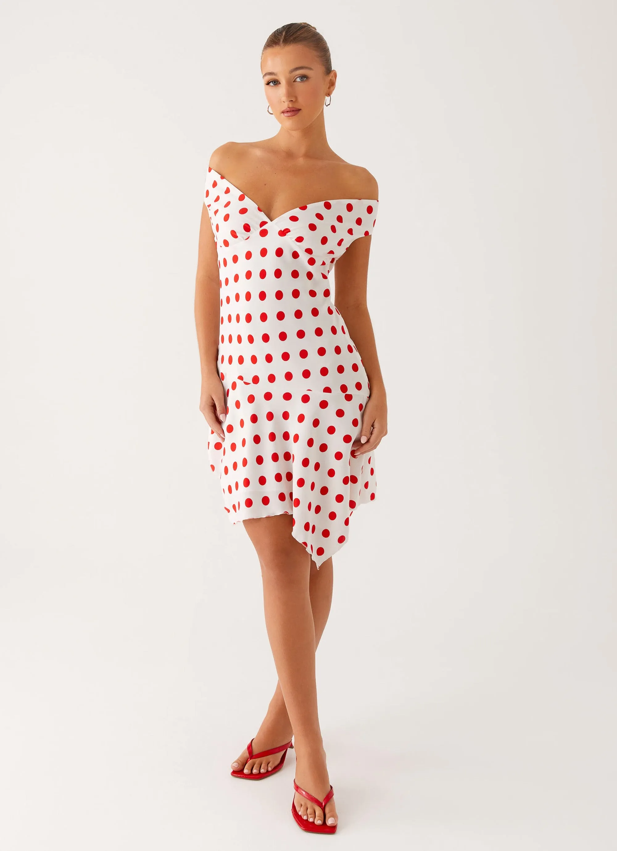 Alma Mini Dress - White Red Polka Dot sold by Peppermayo