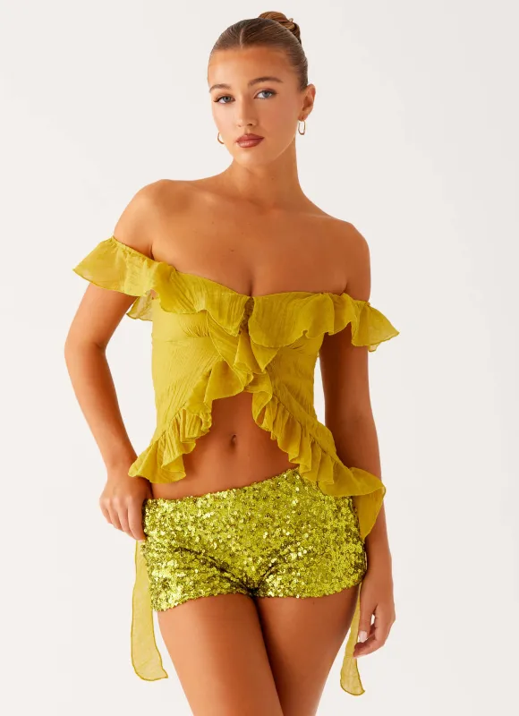 Dylan Off Shoulder Top - Lime sold by Peppermayo
