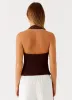Sunflare Linen Halter Top - Chocolate sold by Peppermayo
