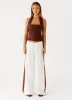 Sunflare Linen Halter Top - Chocolate sold by Peppermayo
