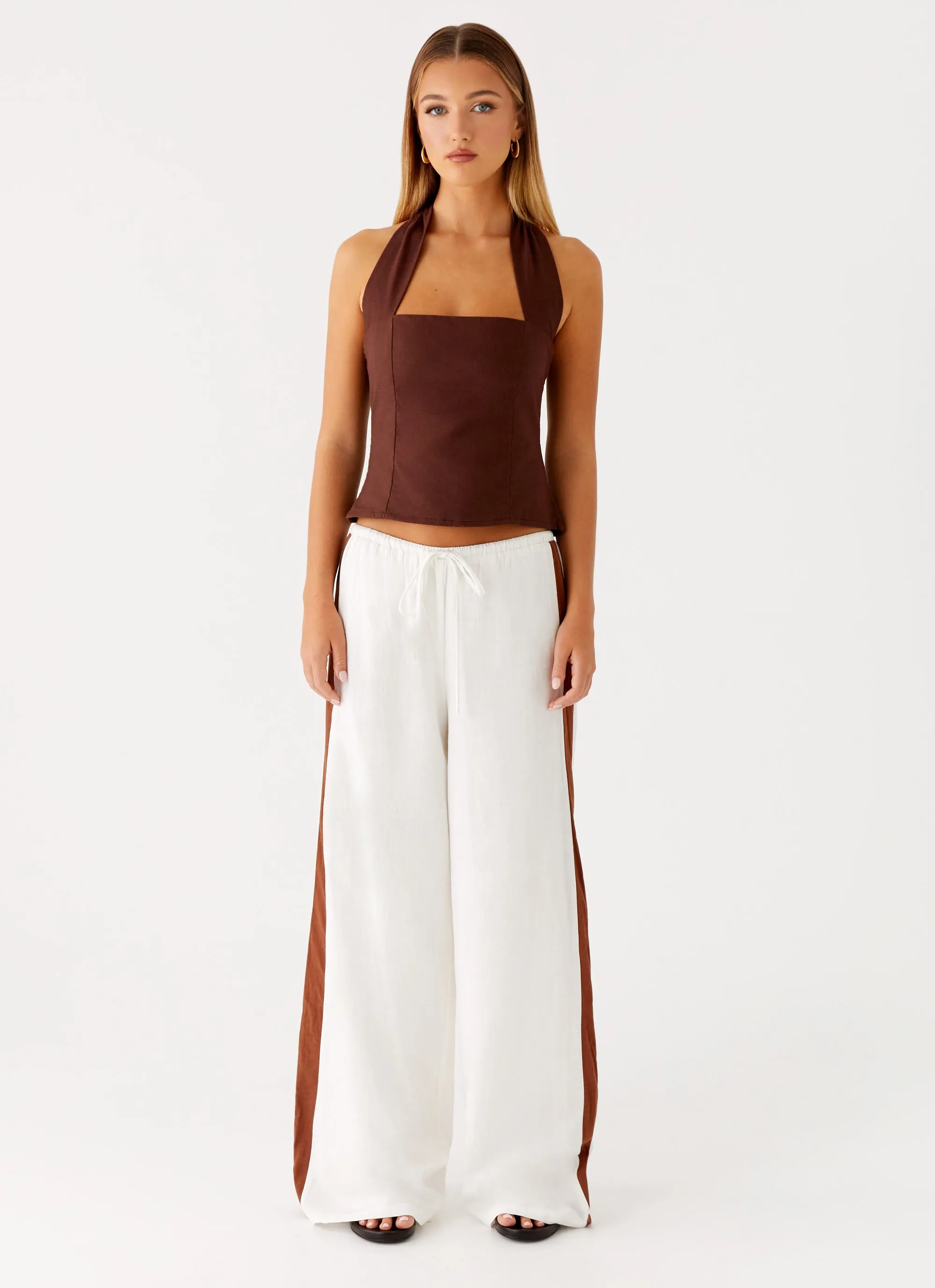 Sunflare Linen Halter Top - Chocolate sold by Peppermayo product image thumbnail 4