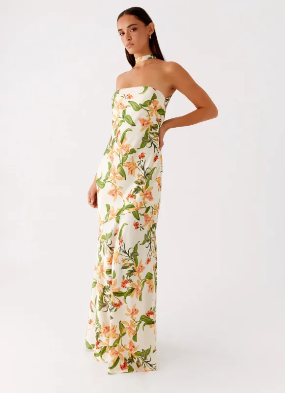 Damali Satin Maxi Dress - Floral Print sold by Peppermayo