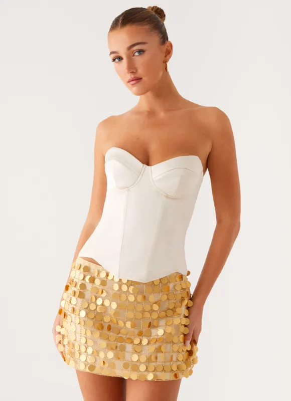 Kasen Sequin Mini Skirt - Gold sold by Peppermayo