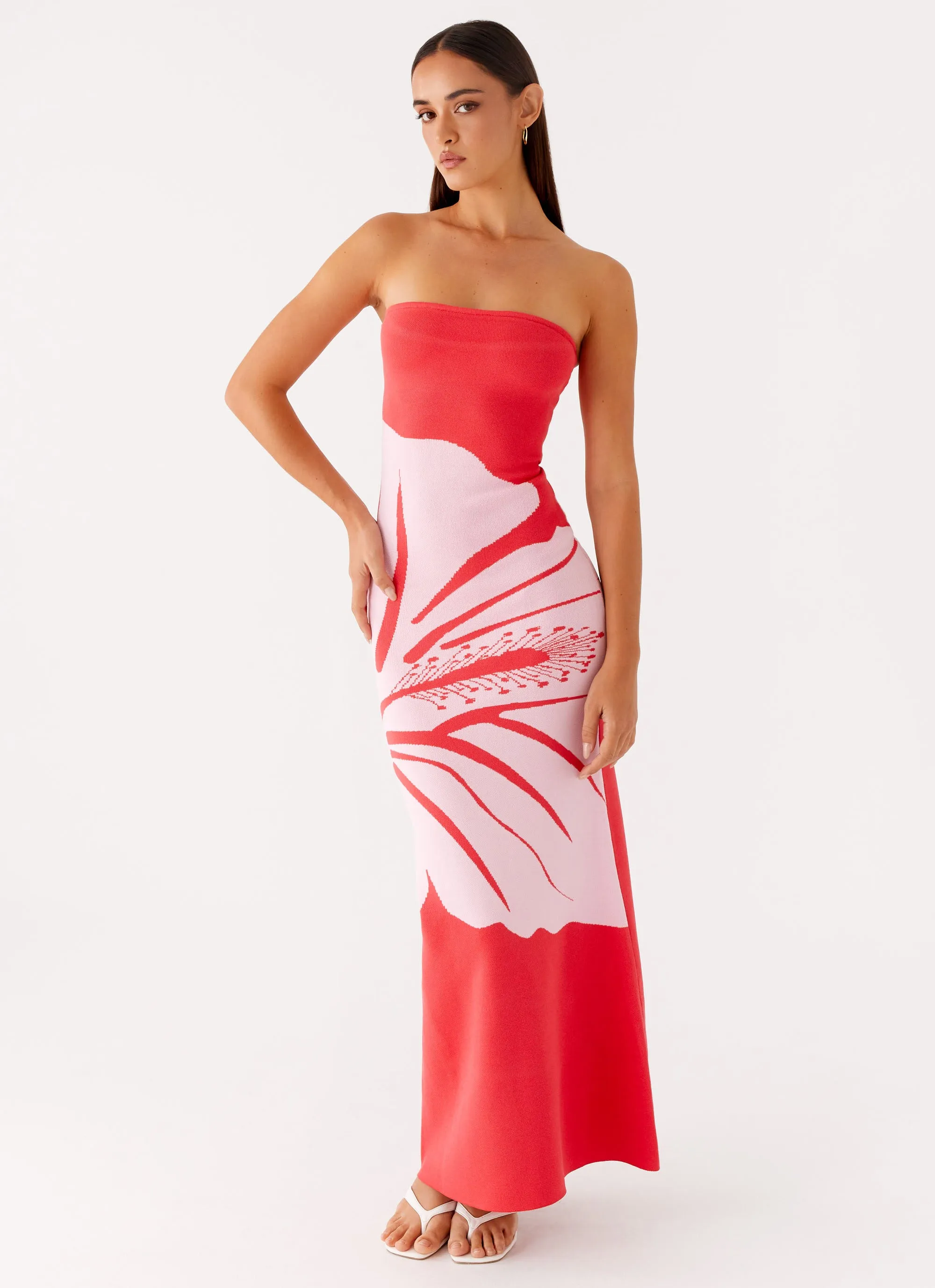 Jala Strapless Knit Maxi Dress - Red Floral sold by Peppermayo product image thumbnail 2