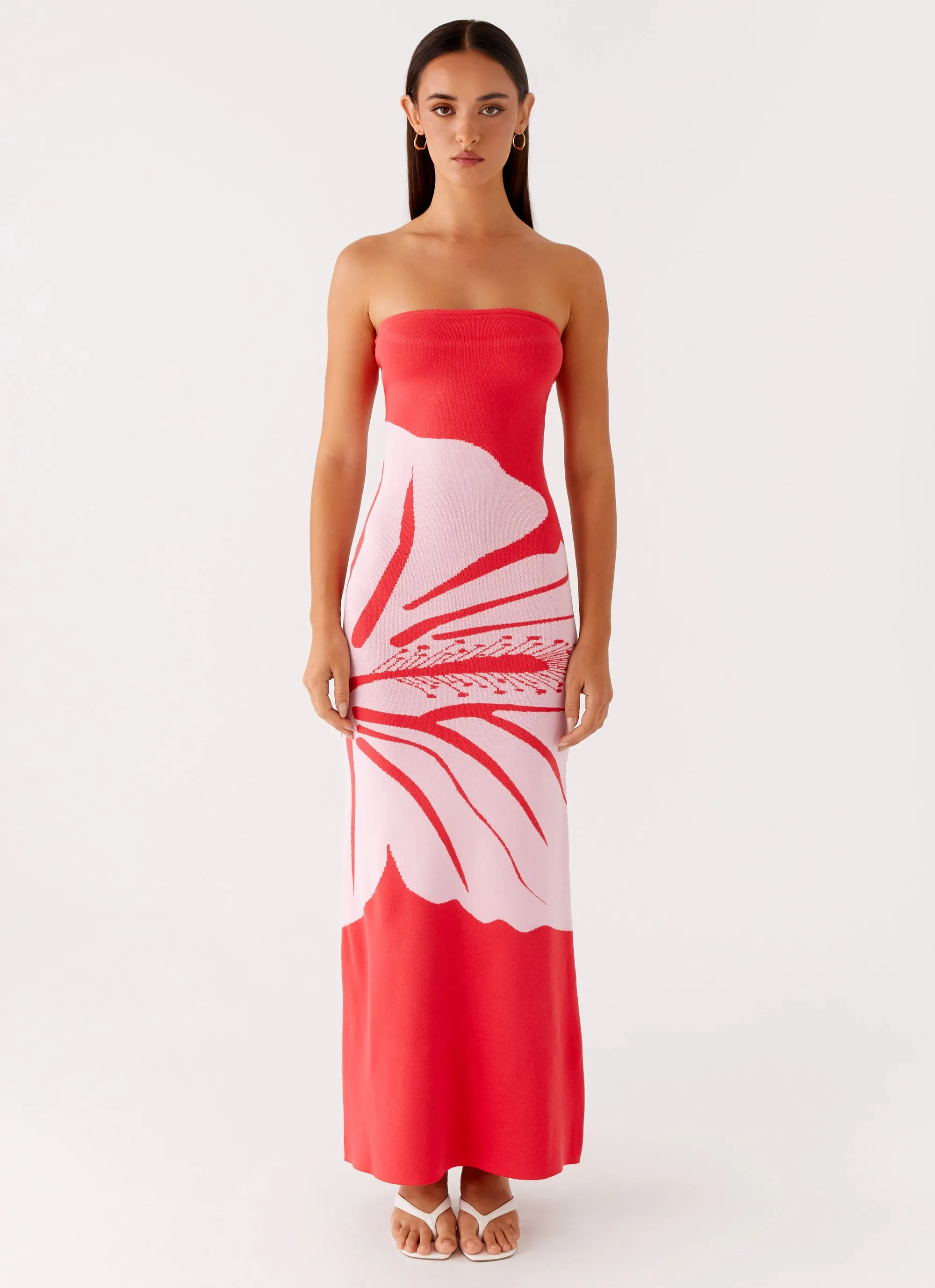 Jala Strapless Knit Maxi Dress - Red Floral sold by Peppermayo