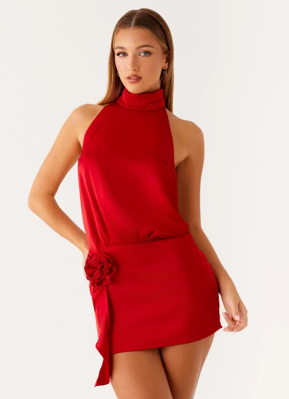 Birdie Halterneck Mini Dress - Red sold by Peppermayo
