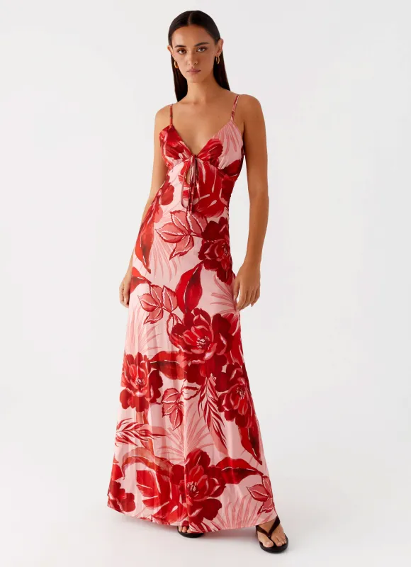 Flora Satin Maxi Dress - Sicily Sunsets Print sold by Peppermayo