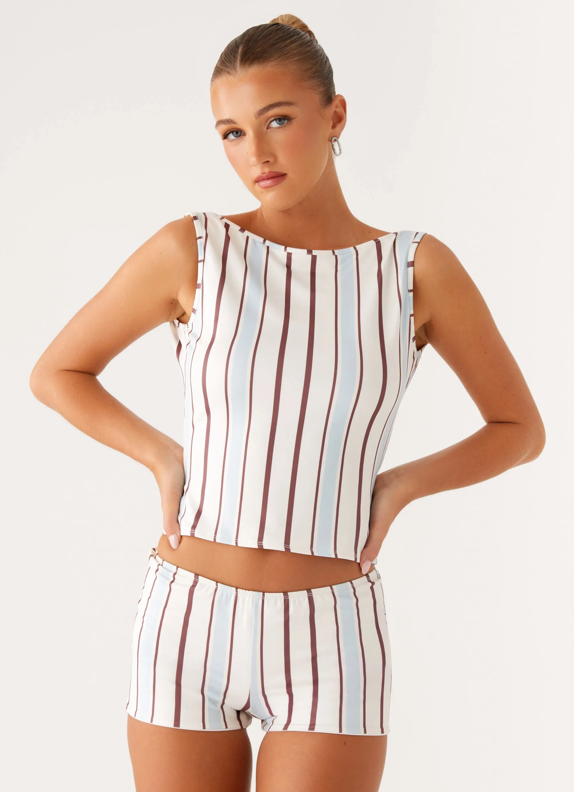 Sun's Out Low Rise Mini Shorts - Blue Stripe sold by Peppermayo product image thumbnail 5