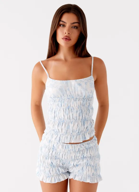 Kimi Ruched Top - Blue Floral made by Peppermayo