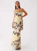 Under The Pagoda Maxi Dress - Buttercream Leaf Print sold by Peppermayo