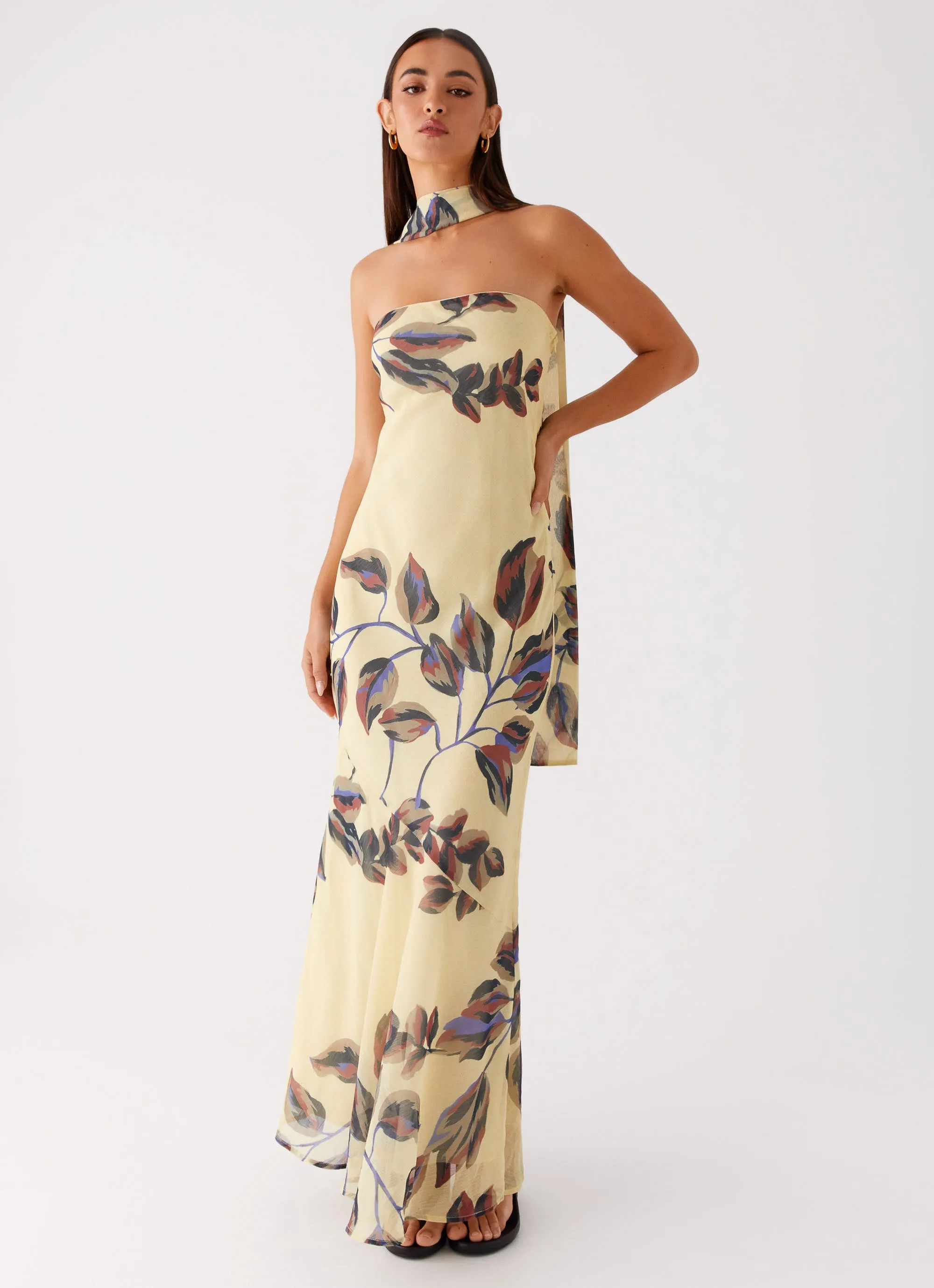 Under The Pagoda Maxi Dress - Buttercream Leaf Print sold by Peppermayo product image thumbnail 5
