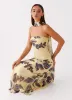 Under The Pagoda Maxi Dress - Buttercream Leaf Print sold by Peppermayo