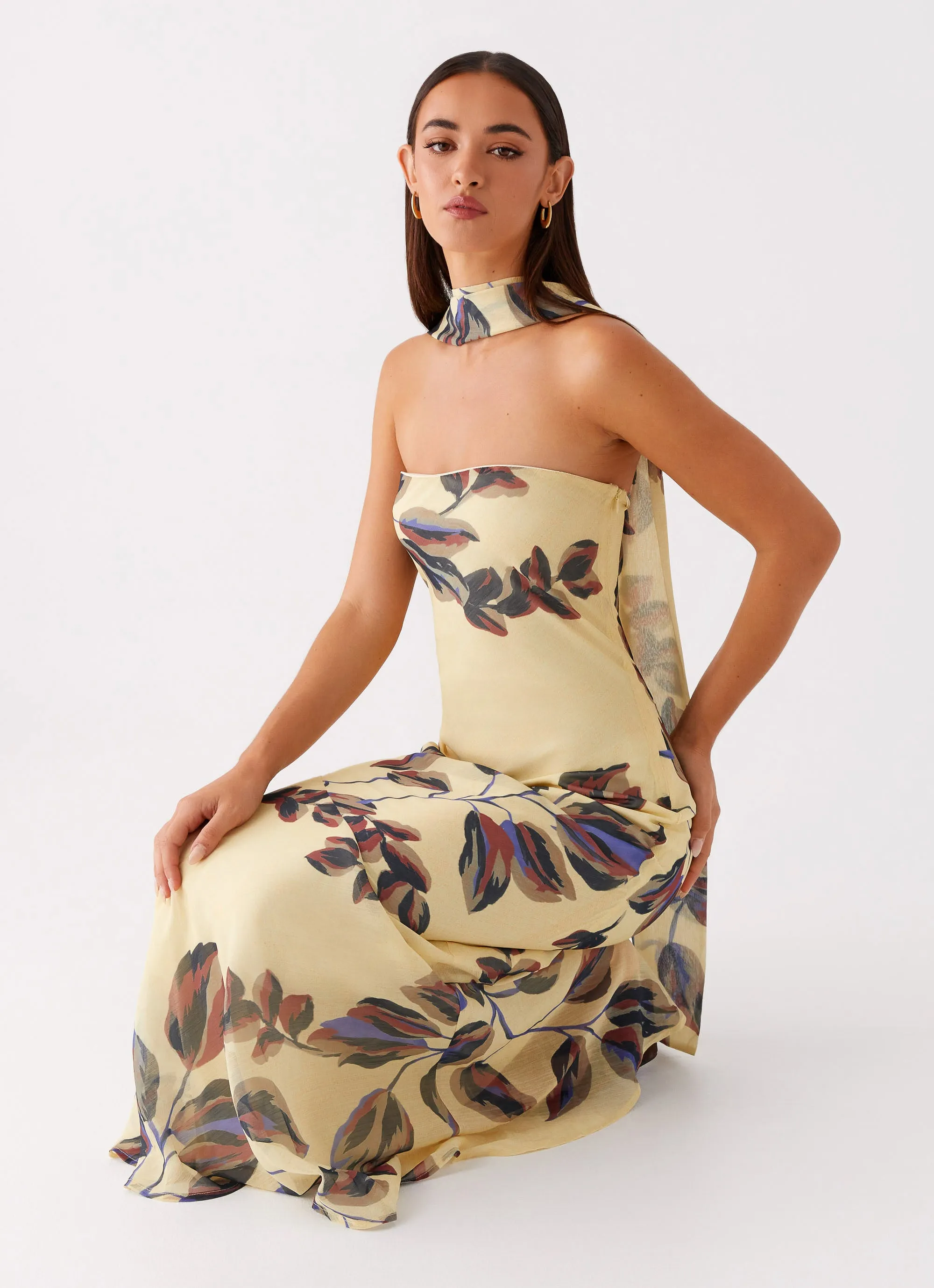 Under The Pagoda Maxi Dress - Buttercream Leaf Print sold by Peppermayo product image thumbnail 4