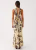 Under The Pagoda Maxi Dress - Buttercream Leaf Print sold by Peppermayo