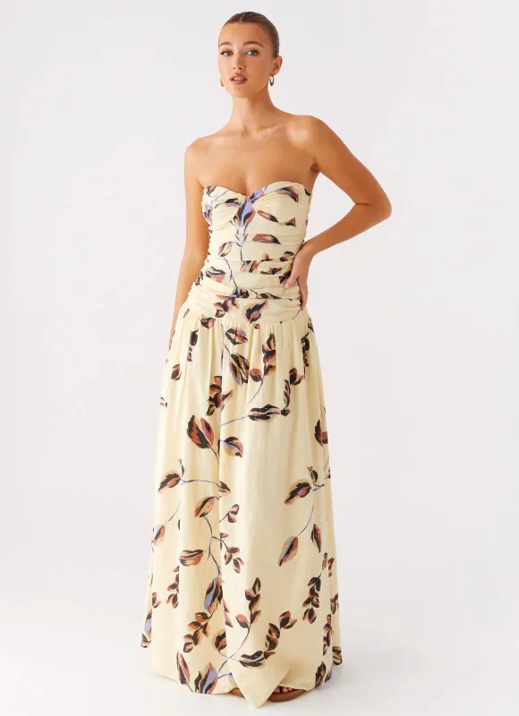 Rhea Ruched Maxi Dress - Buttercream Bliss sold by Peppermayo