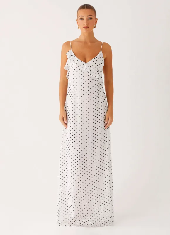 Harri Maxi Dress - White Polka Dot sold by Peppermayo