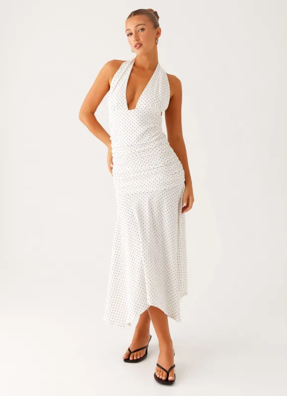 Grettana Halter Neck Midi Dress - White Polka Dot made by Peppermayo