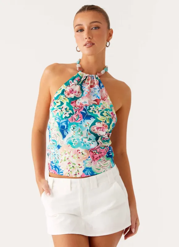 Dalila Beaded Tie Back Top - Santorini Floral sold by Peppermayo
