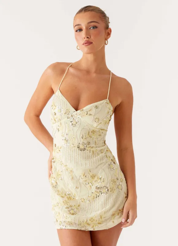Vietta Sequin Cami Mini Dress - Yellow sold by Peppermayo