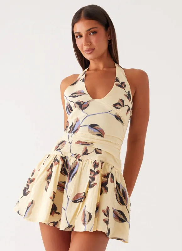 Mirelle Halter Neck Mini Dress - Buttercream Bliss sold by Peppermayo