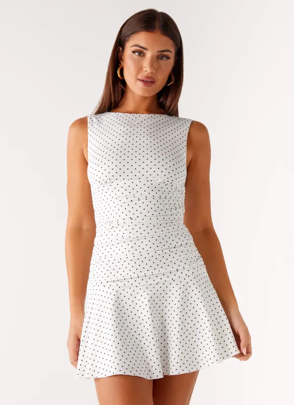 Kelda Mini Dress - White Polka Dot sold by Peppermayo