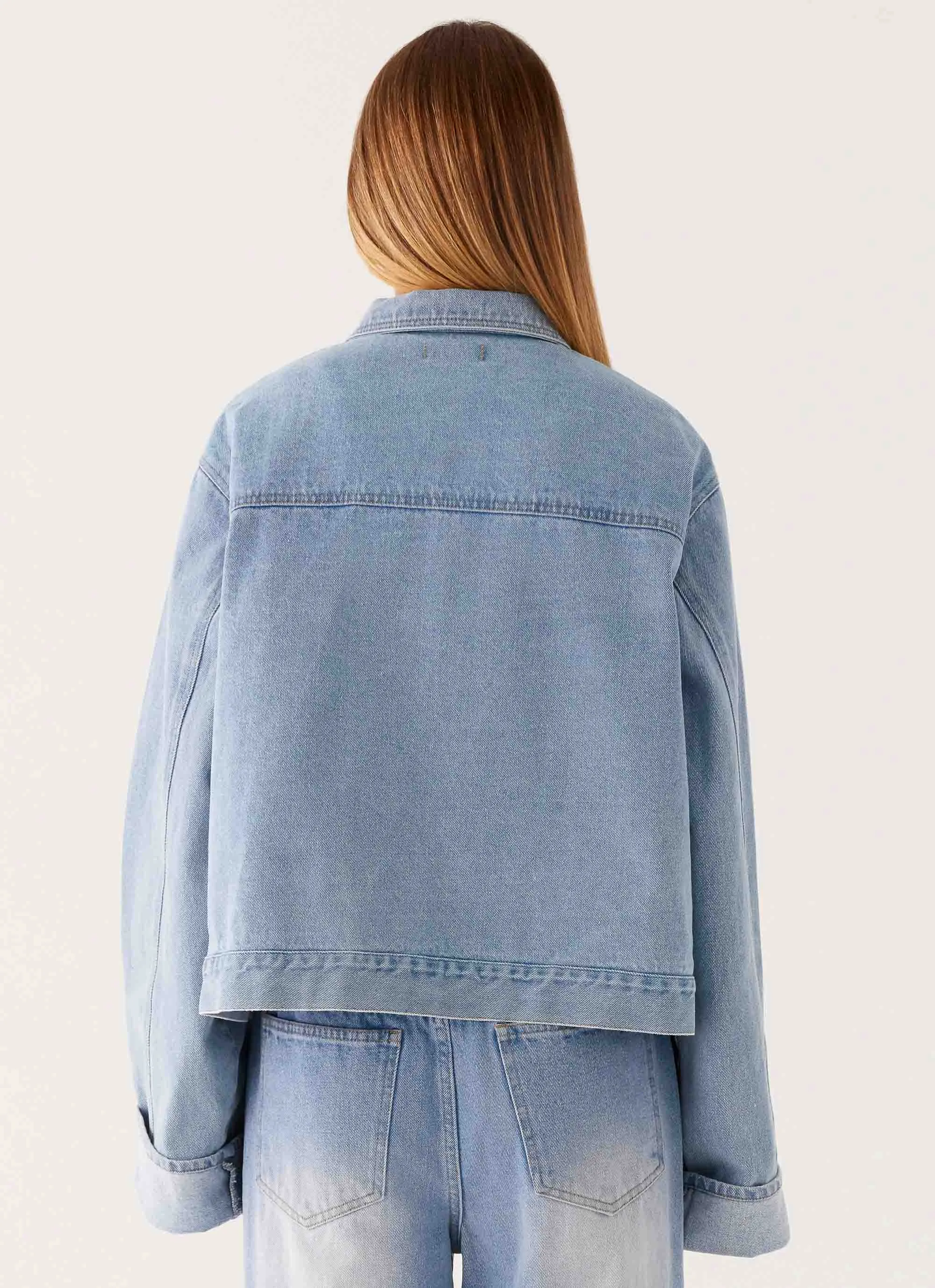 Back Again Oversized Denim Jacket - Light Wash Blue sold by Peppermayo product image thumbnail 4