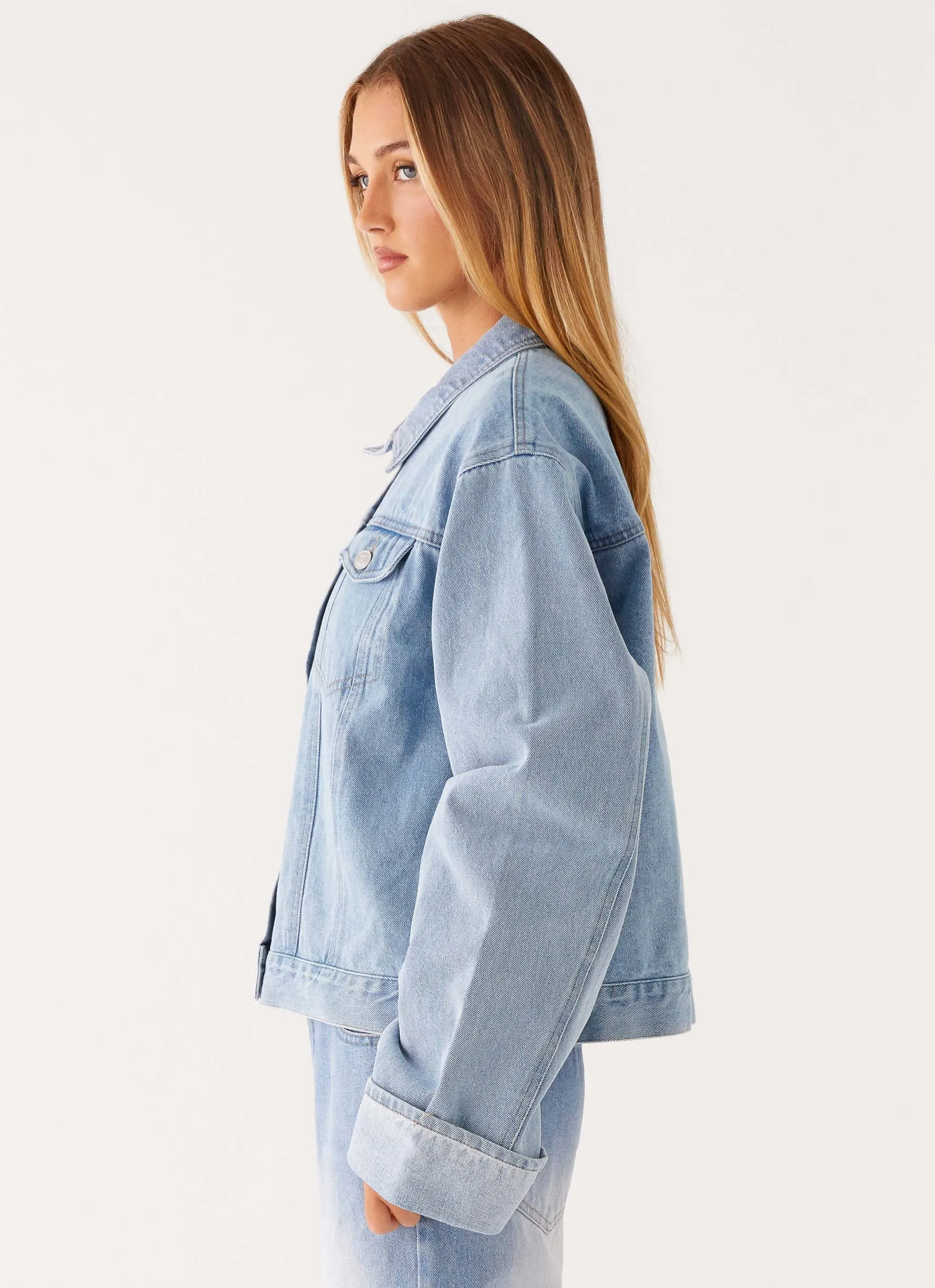 Back Again Oversized Denim Jacket - Light Wash Blue sold by Peppermayo product image thumbnail 3