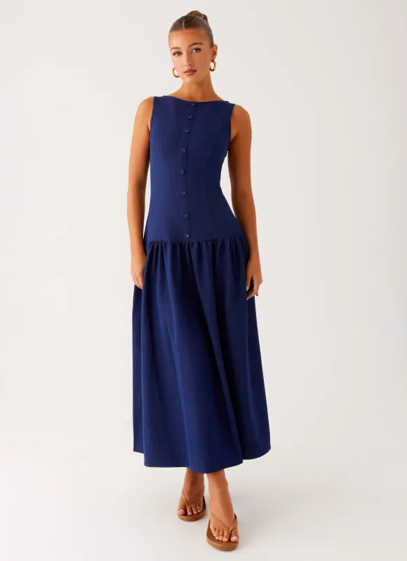 Hayes Denim Midi Dress - Indigo sold by Peppermayo