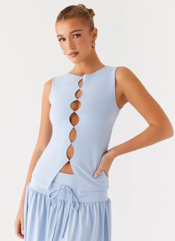 Dawn Drift Top - Blue sold by Peppermayo