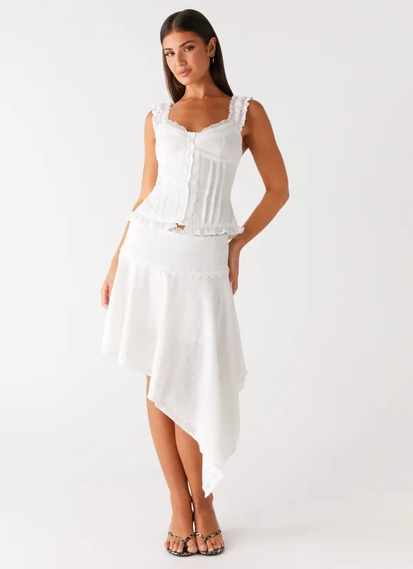 Clearwater Mist Midi Skirt - White sold by Peppermayo