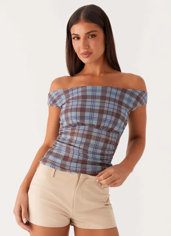 Zahli Off Shoulder Top - Shoreline Check sold by Peppermayo