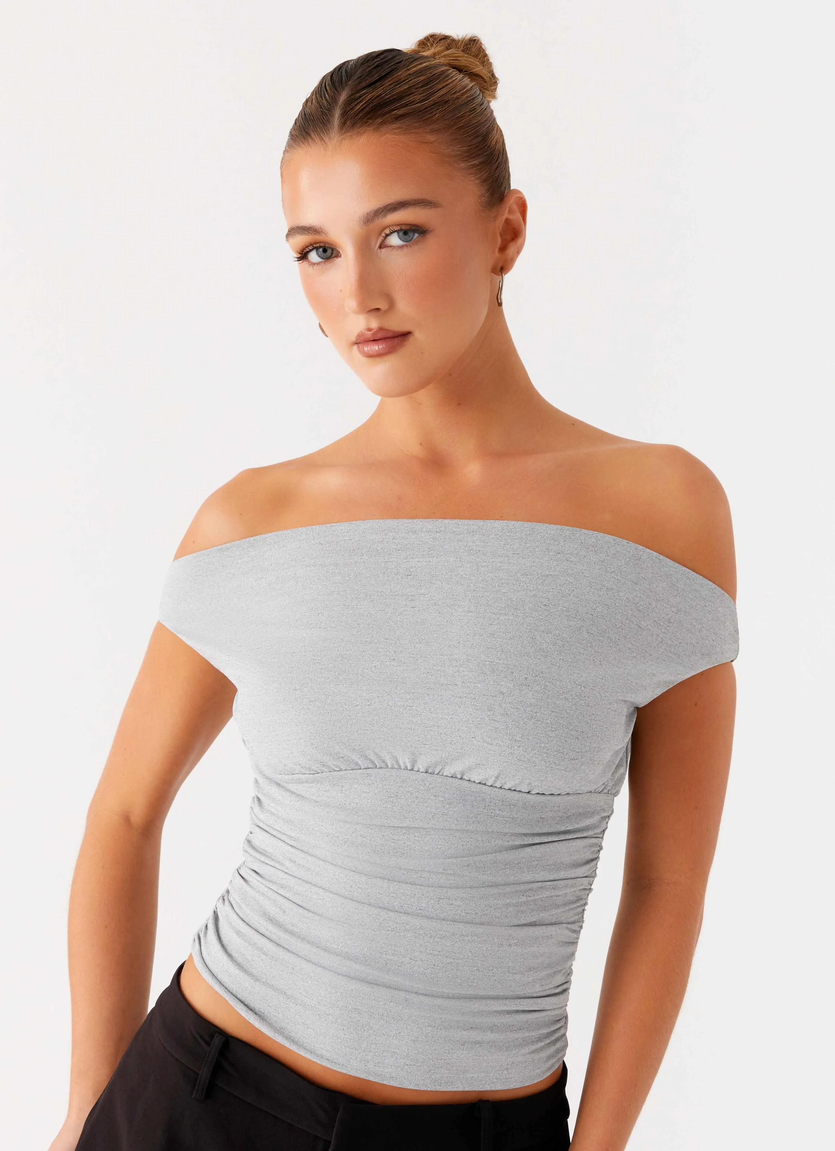 Reva Off Shoulder Top - Grey sold by Peppermayo