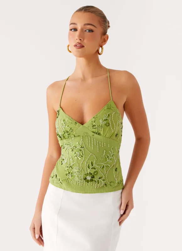 Kamilla Sequin Cami Top - Lime sold by Peppermayo