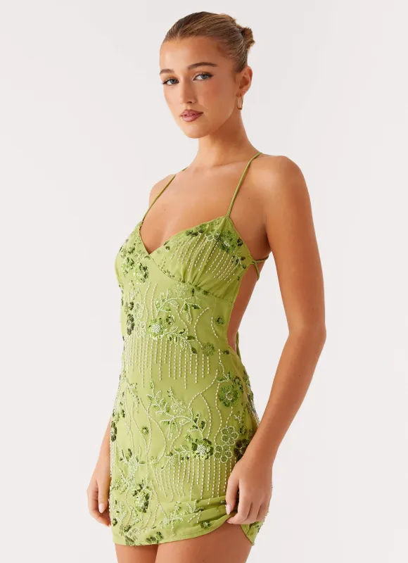 Vietta Sequin Cami Mini Dress - Lime sold by Peppermayo