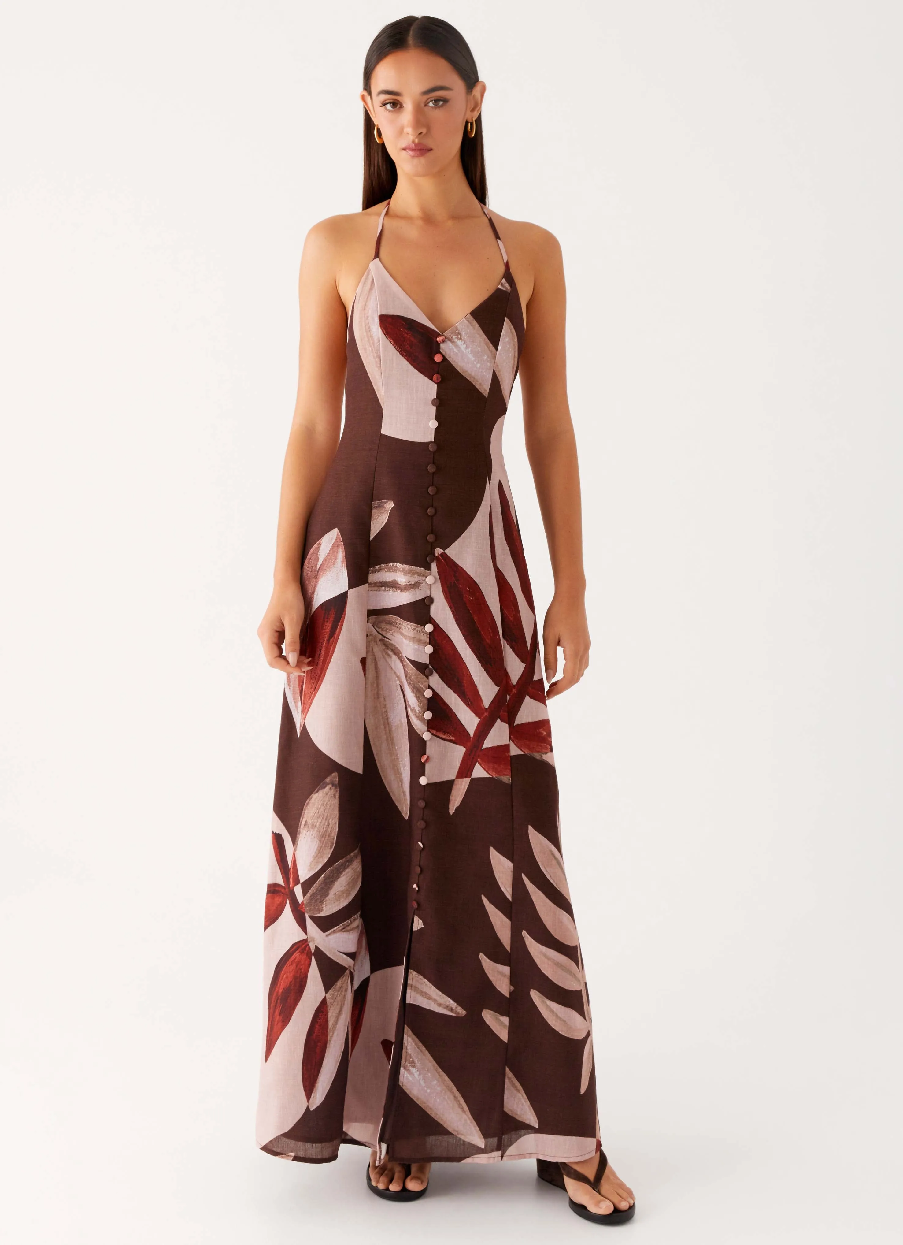 Autumn Linen Maxi Dress - Cinnamon Palm sold by Peppermayo