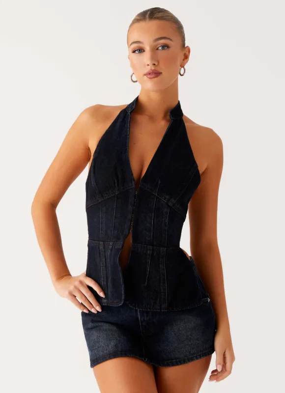 Esma Halter Top - Washed Dark Blue sold by Peppermayo