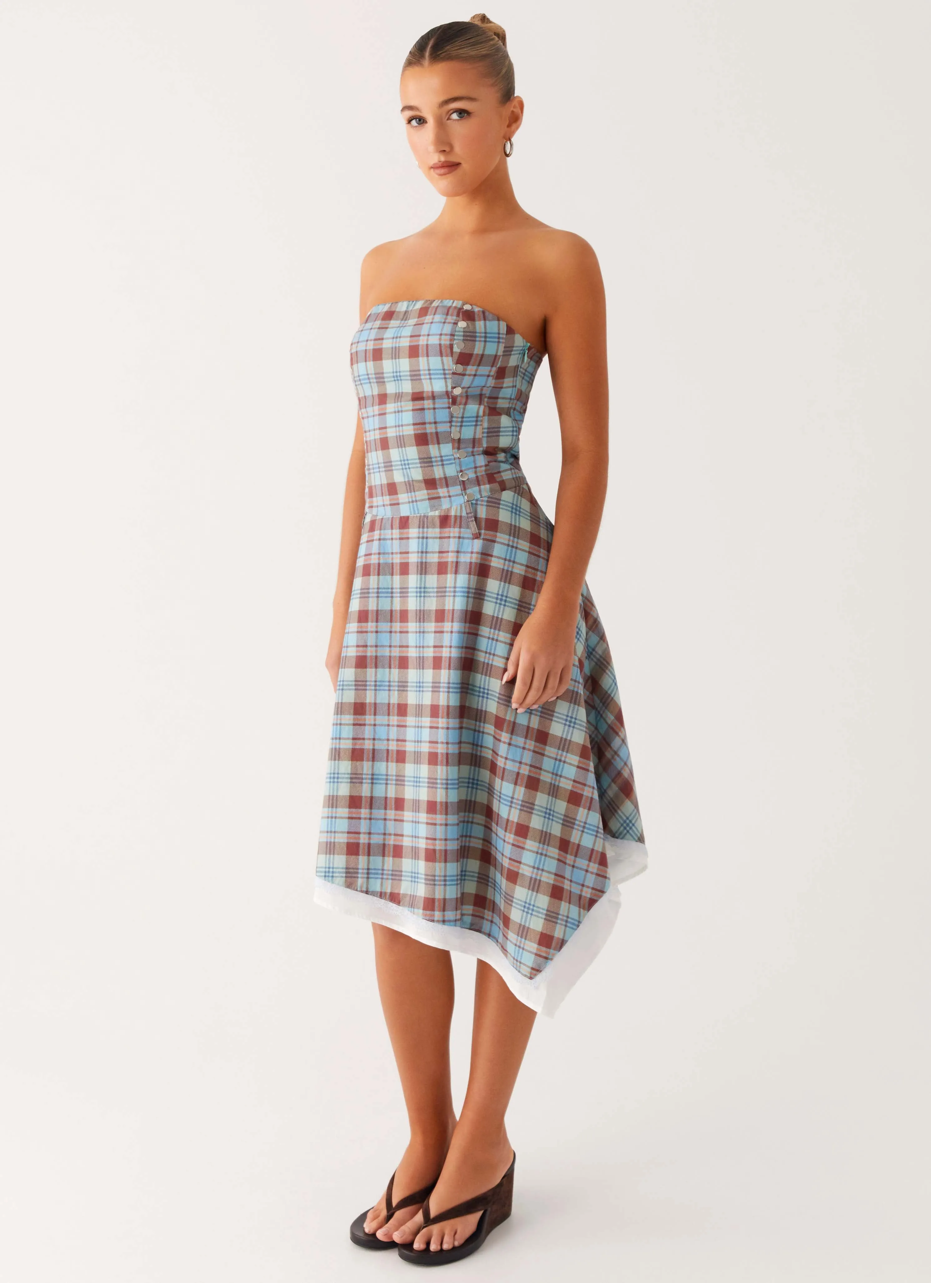 Tonie Strapless Midi Dress - Shoreline Check sold by Peppermayo product image thumbnail 3