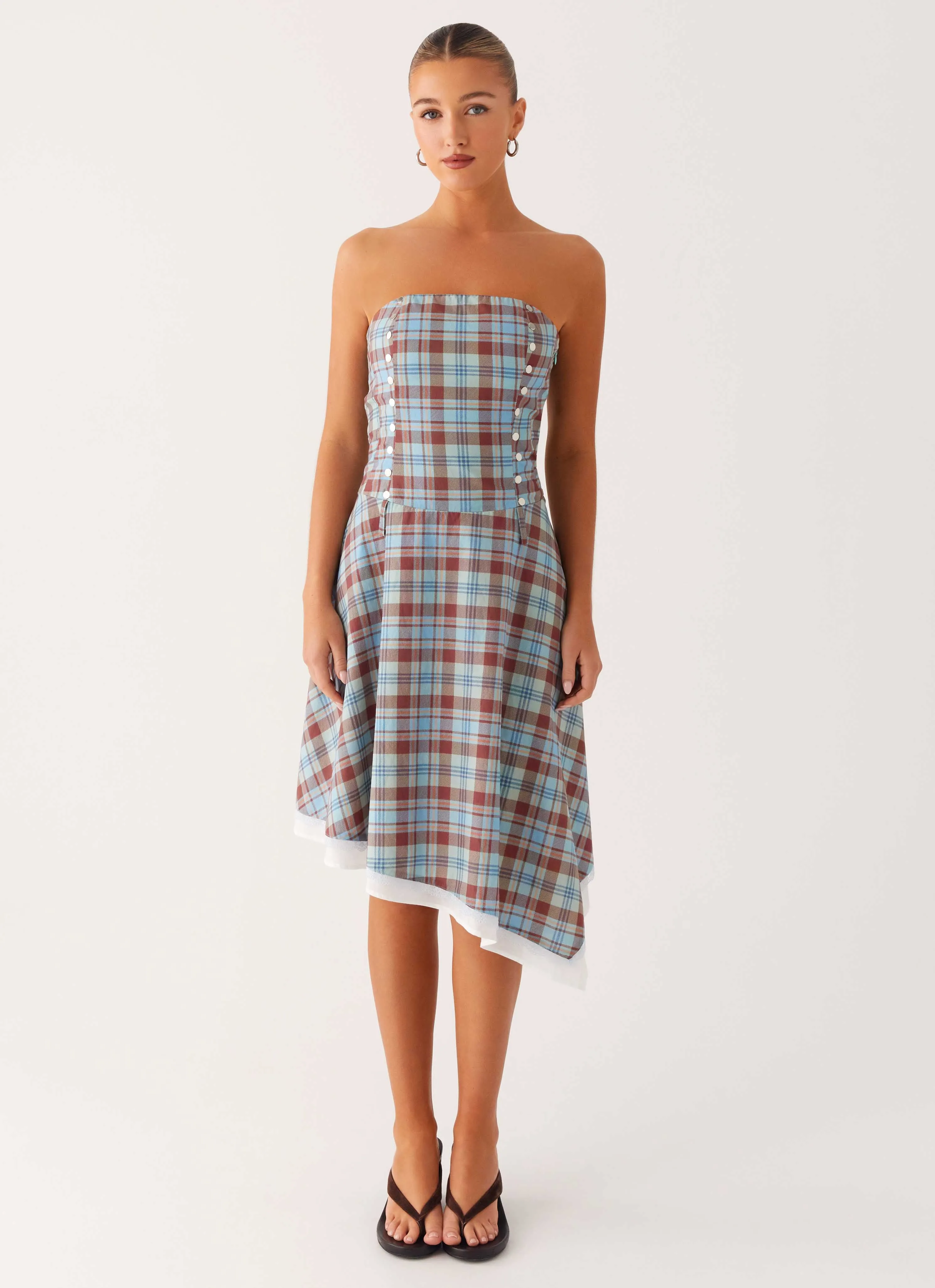 Tonie Strapless Midi Dress - Shoreline Check sold by Peppermayo product image thumbnail 2