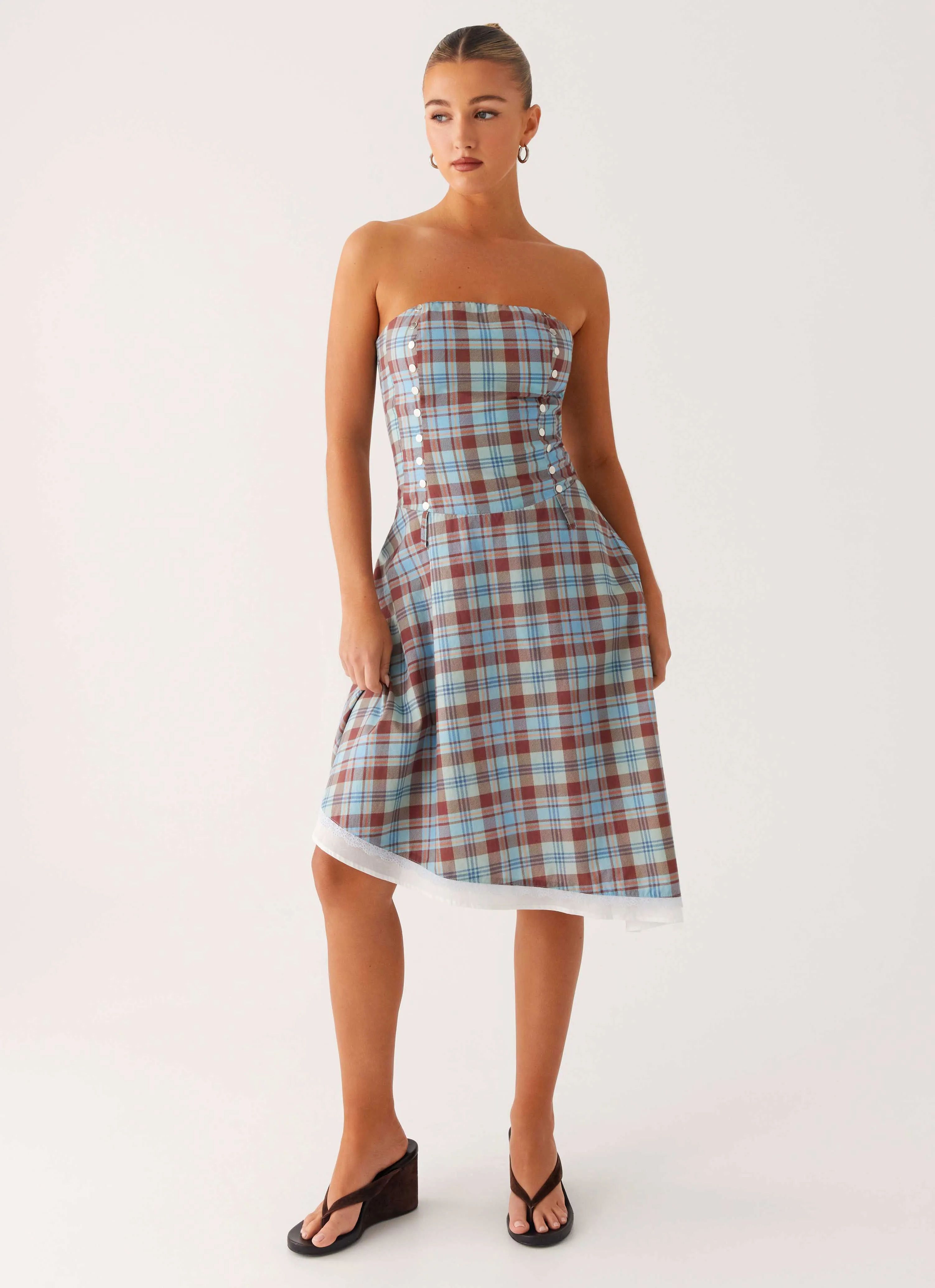 Tonie Strapless Midi Dress - Shoreline Check sold by Peppermayo product image thumbnail 4