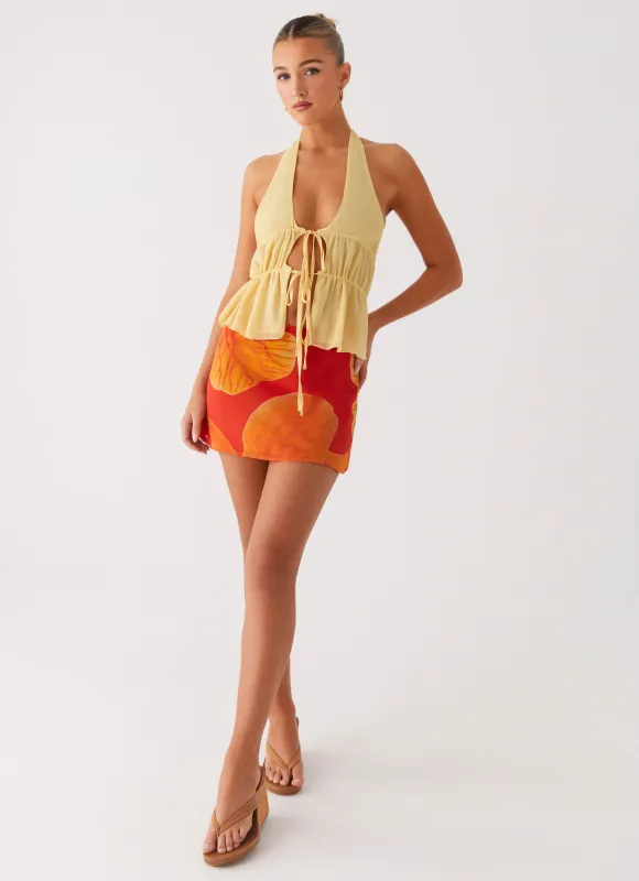 Breezy Palms Mini Skirt - Serene Orange sold by Peppermayo