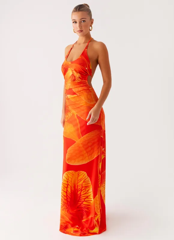 Palawan Mesh Maxi Dress - Orange Floral sold by Peppermayo